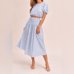 Mable Blue Gingham Cynthia Crop Top and Midi Skirt Set